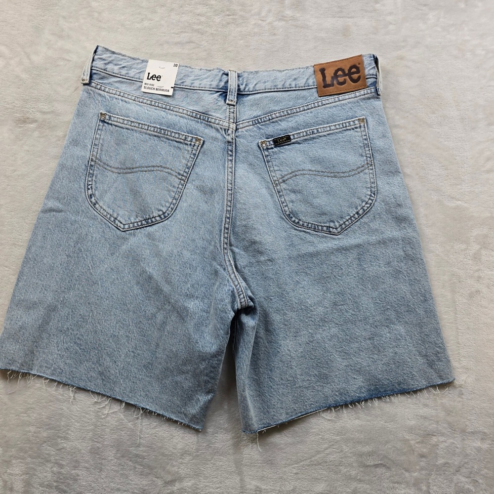 Lee Denim Shorts Mens 30 Light Wash Jean Cotton Slouch Bermuda Raw Hem NEW - Picture 3 of 9